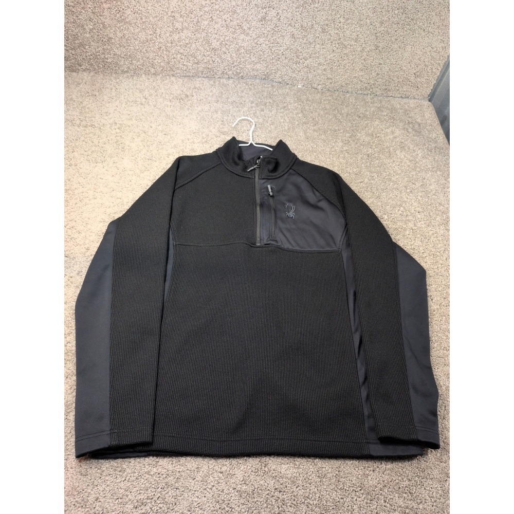Spyder Mens Black Quarter Zip Waffle Knit Fleece Pullover Jacket‎ Size Large